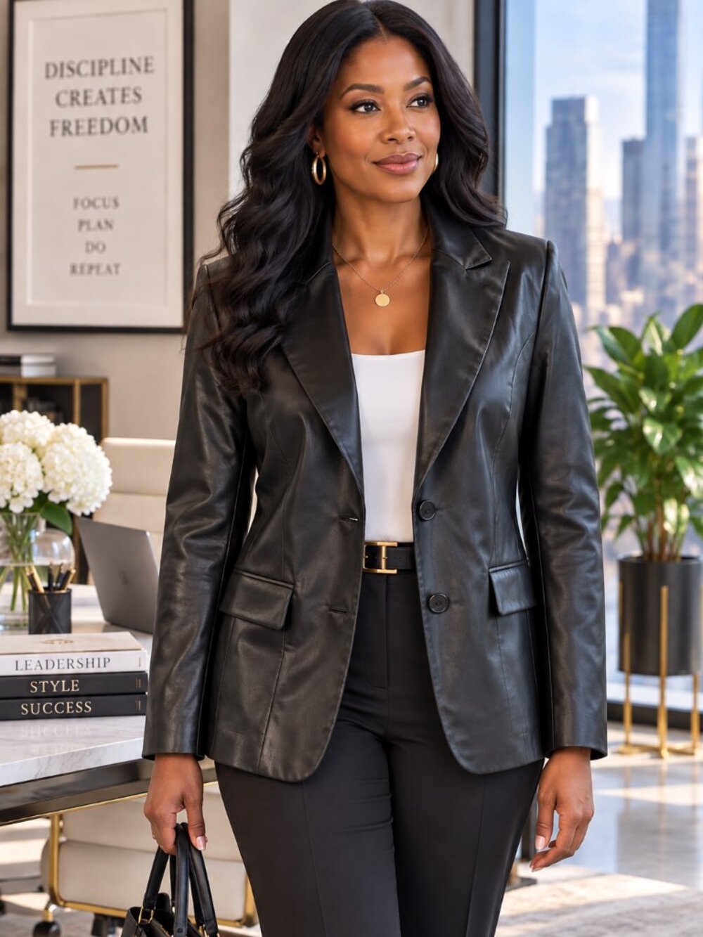 Gabrielle Union Faux Leather Blazer Black Sz L NWT